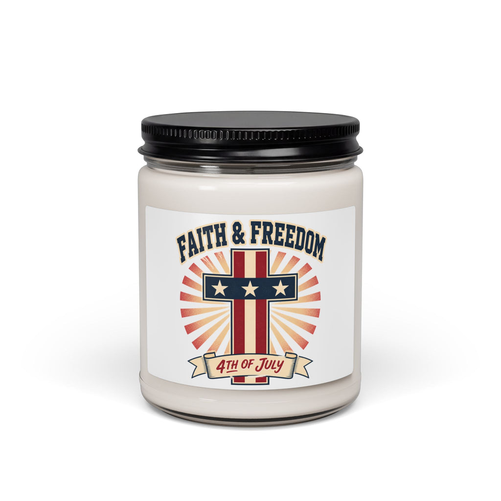 Faith & Freedom Cross Candle, Patriotic Soy Candle | 4th of July, Vintage Americana