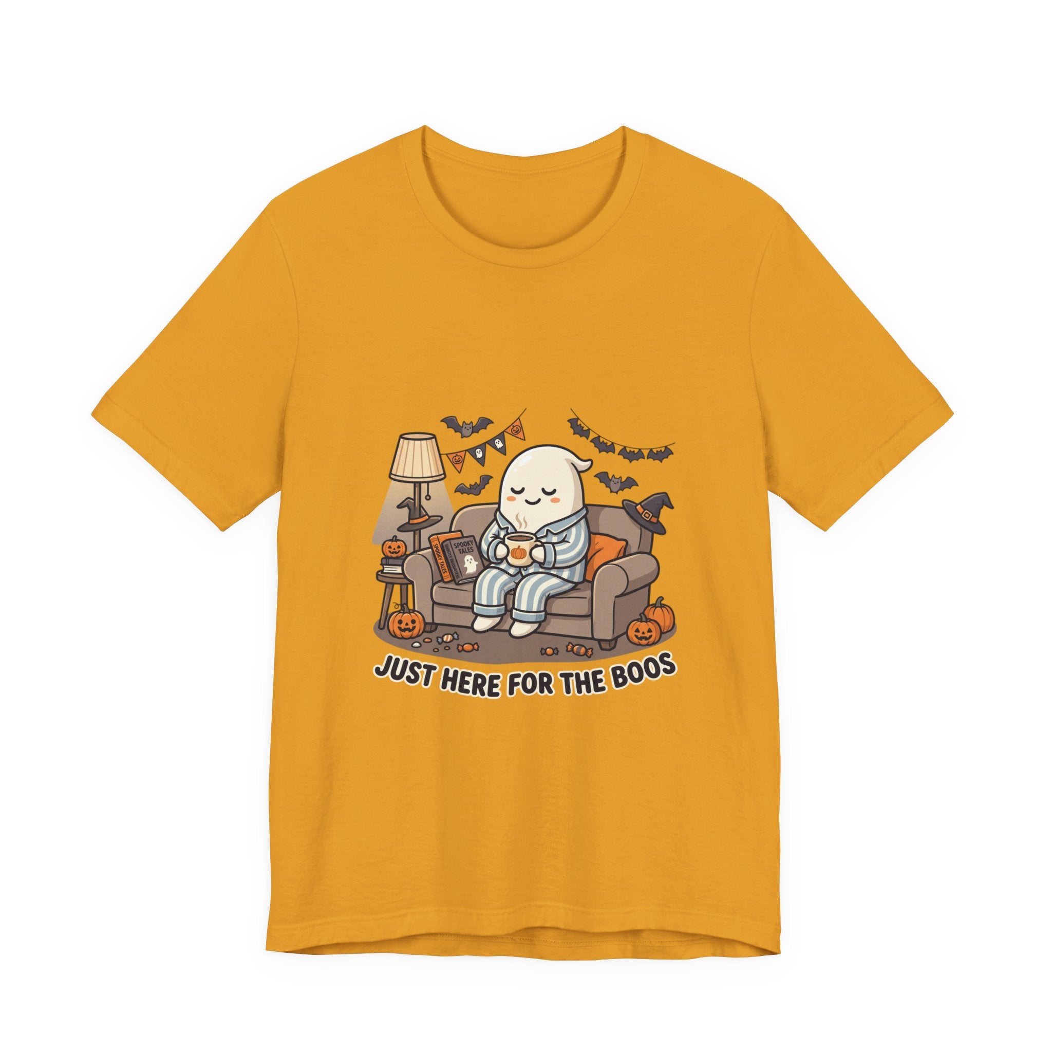Halloween Ghost Tee — "Just Here for the Boos" Cute Spooky Graphic Shirt