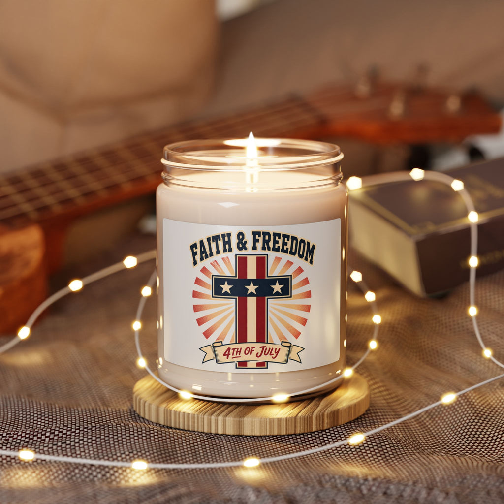 Faith & Freedom Cross Candle, Patriotic Soy Candle | 4th of July, Vintage Americana