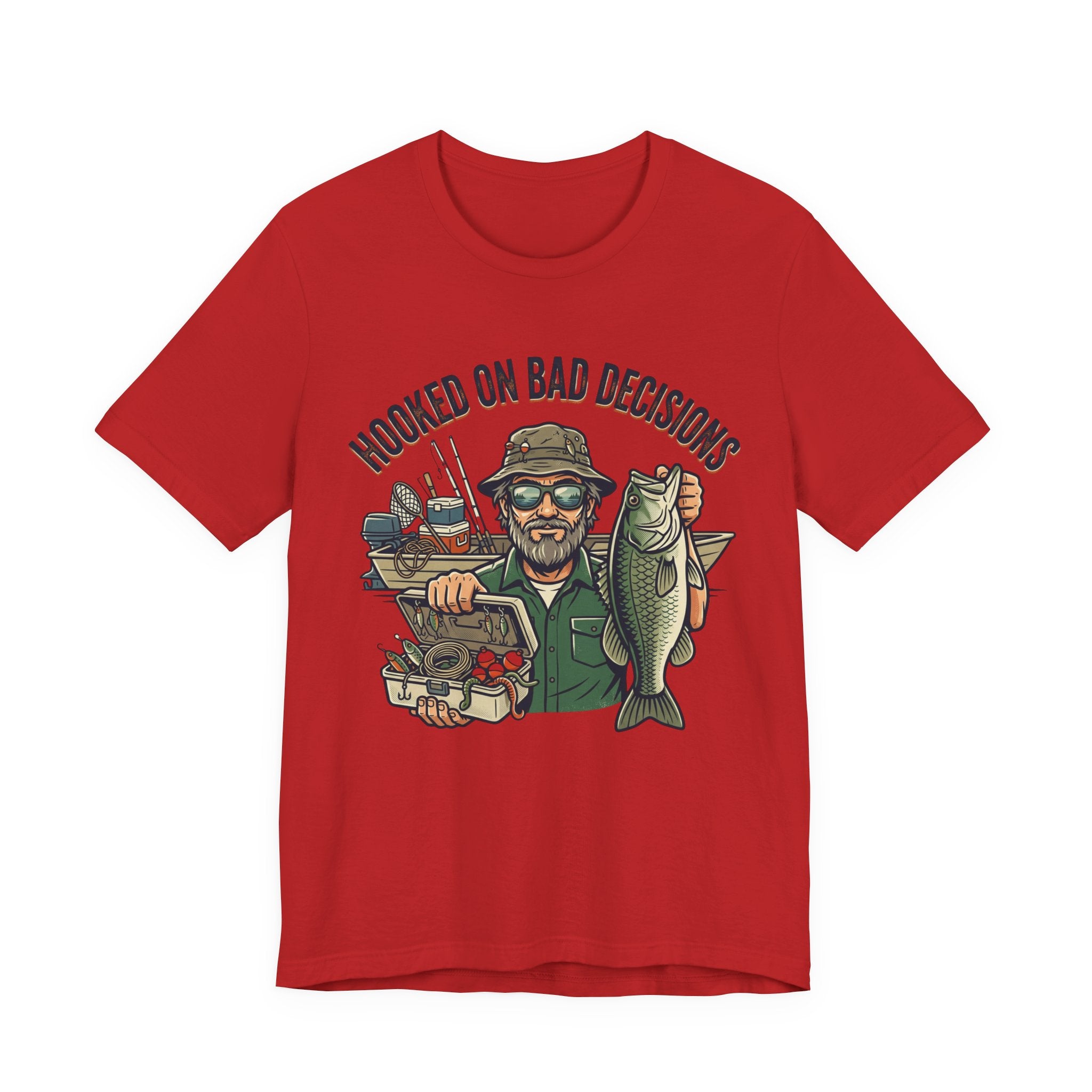 Fishing T-Shirt – "Hooked on Bad Decisions" Humorous Angler Tee